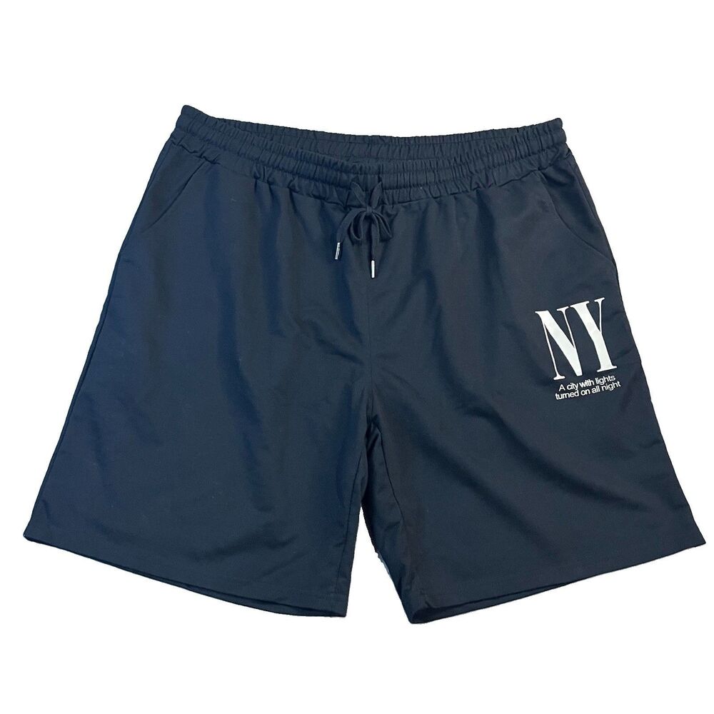 Shein Black NY New York City Lights Fleece Sweat Shorts Drawstring Mens Size 3XL